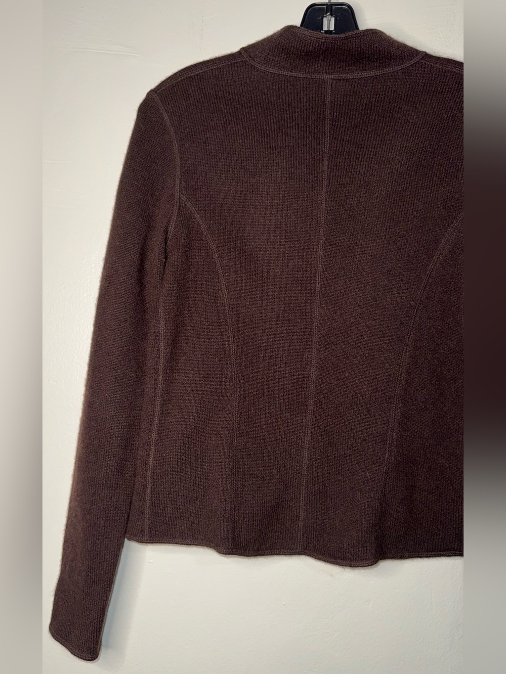 Leggiadro Dark Brown Snap-Front Knit Blazer with Patterned Lining - Picture 8 of 13